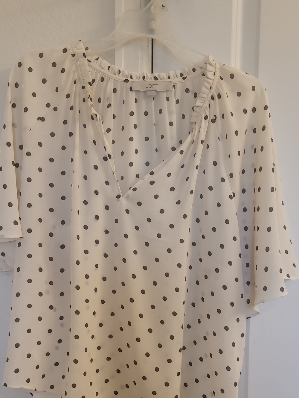 LOFT Cream Blouse with Brown Polka Dots